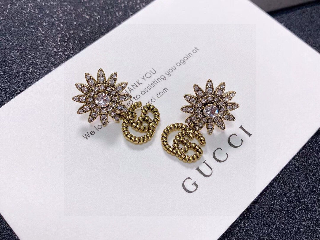 Double-G Emblem Stud Earrings in Silver-Tone – Design 006 styled product view