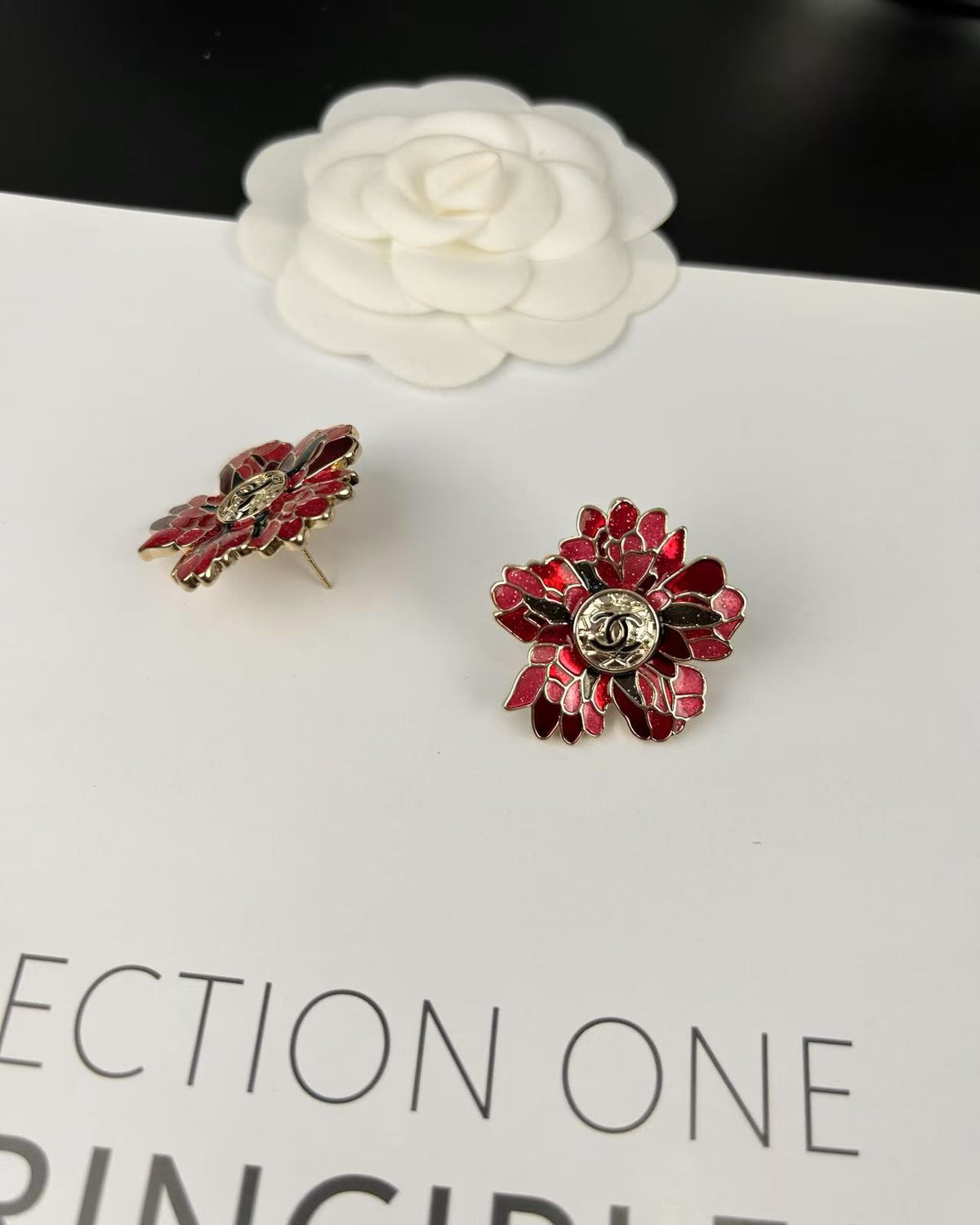 Floral Statement Earrings in Polished Metal-Tone side detail