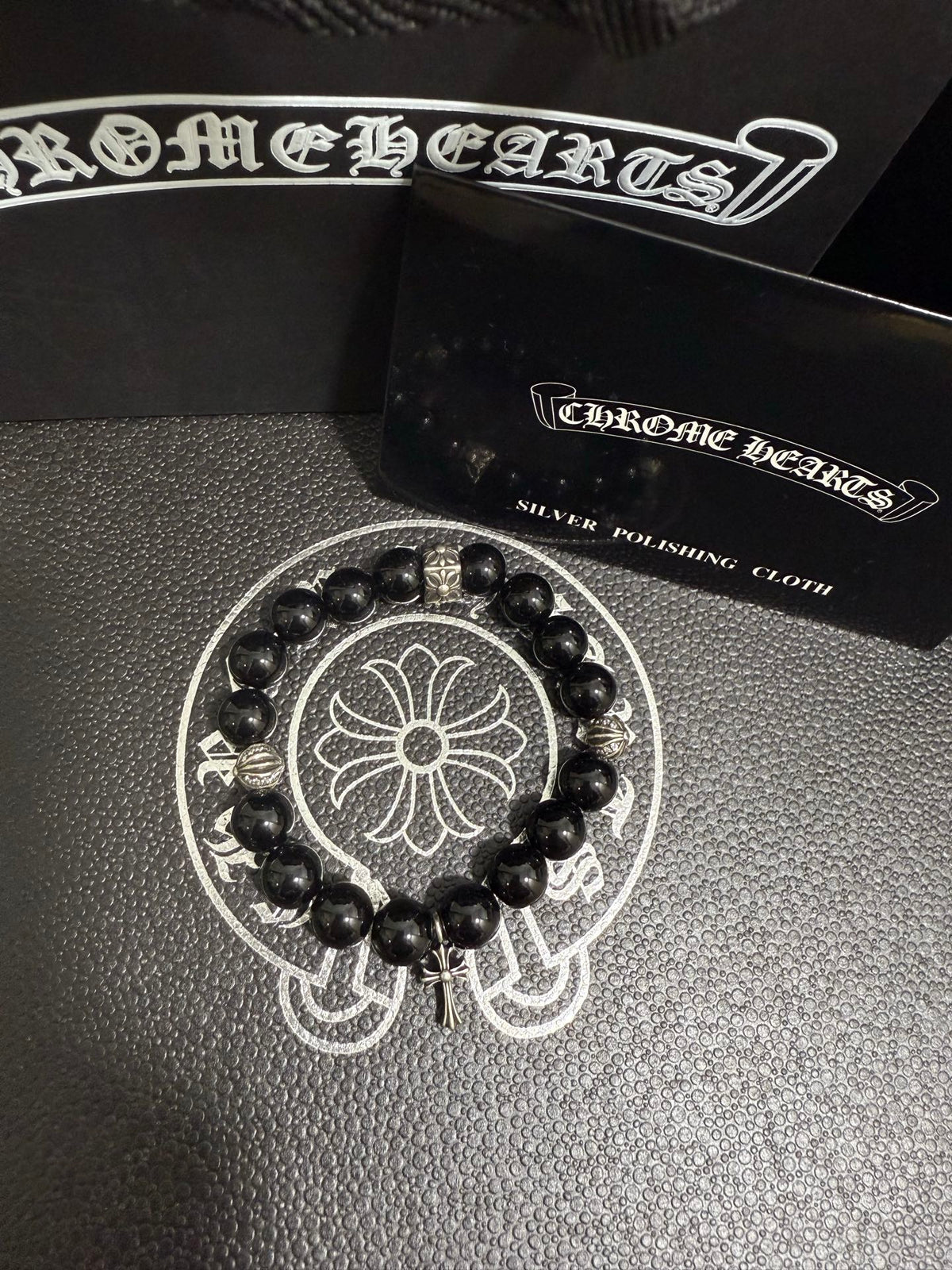 Gothic Emblem Beaded Bracelet in Antique Silver-Tone – Design 27 close-up detail