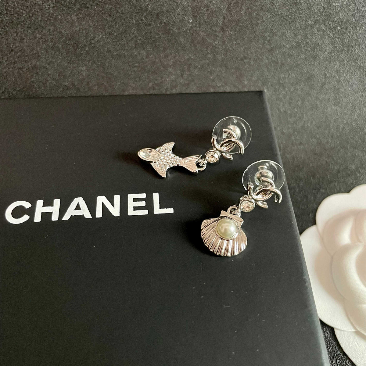 Double-C Emblem Statement Earrings in Polished Metal-Tone – Design 002 detail view