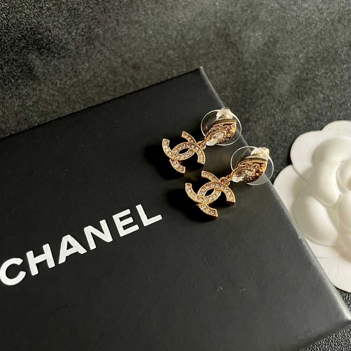 Signature Emblem Stud Earrings in Polished Metal-Tone – Design 043 detail view