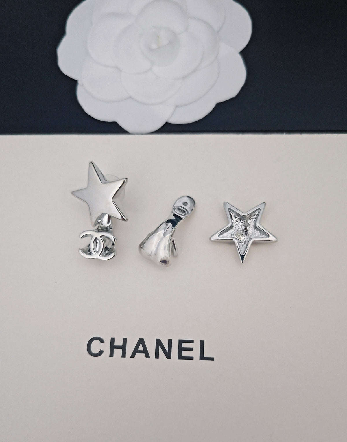 Signature Emblem Statement Earrings in Gold-Tone – White Detail – Design 004 front product view