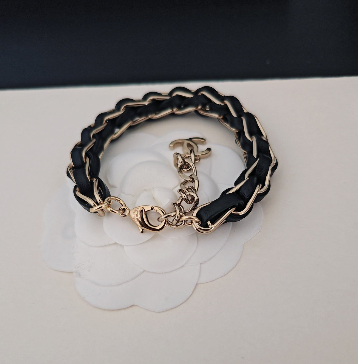 Signature Emblem Bracelet in Gold-Tone – Black Detail side detail