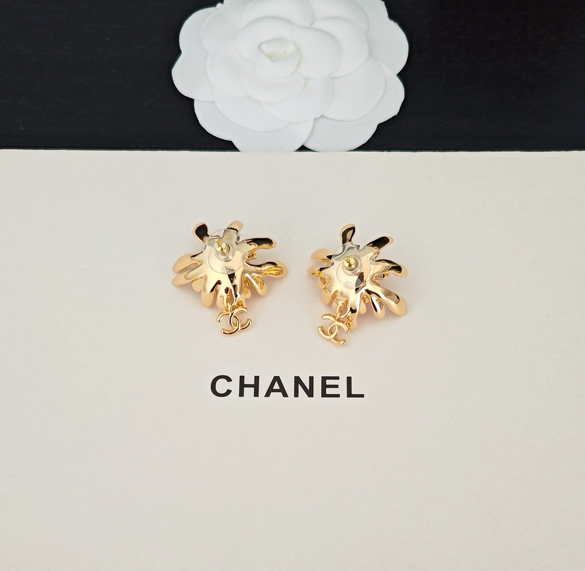 Camellia Statement Earrings in Gold-Tone – Camellia Detail – Design 002 main product view
