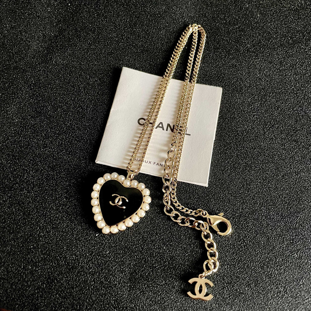 Double-C Emblem Pearl-Detail Pendant Necklace – Pearl Detail – Design 125 detail view