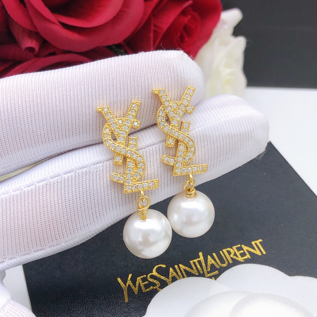 Geometric Emblem Stud Earrings in Gold-Tone – Design 001 detail view