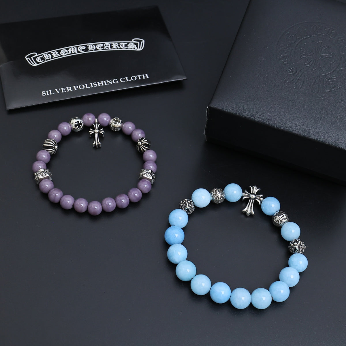 Gothic Emblem Beaded Bracelet in Metal-Tone – Design 01 styled product view