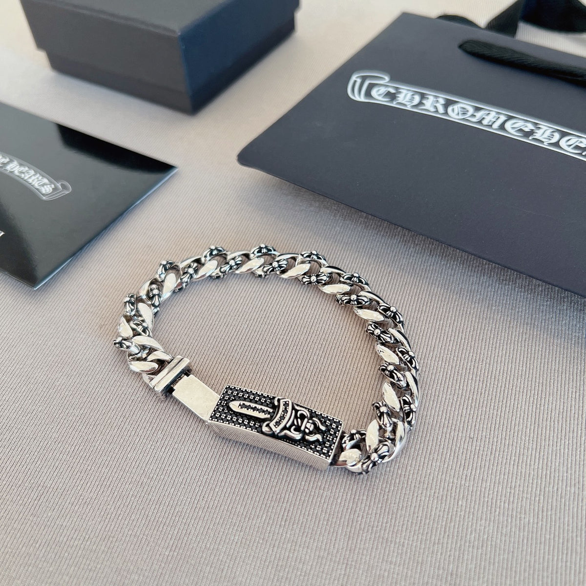 Gothic Emblem Statement Bracelet in Metal-Tone – Design 16 front product view