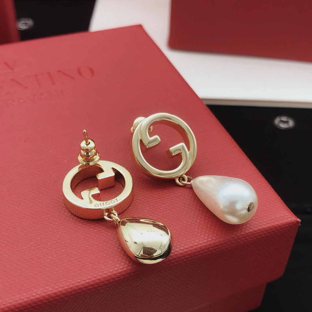 Geometric Emblem Statement Earrings in Gold-Tone – Design 003 detail view