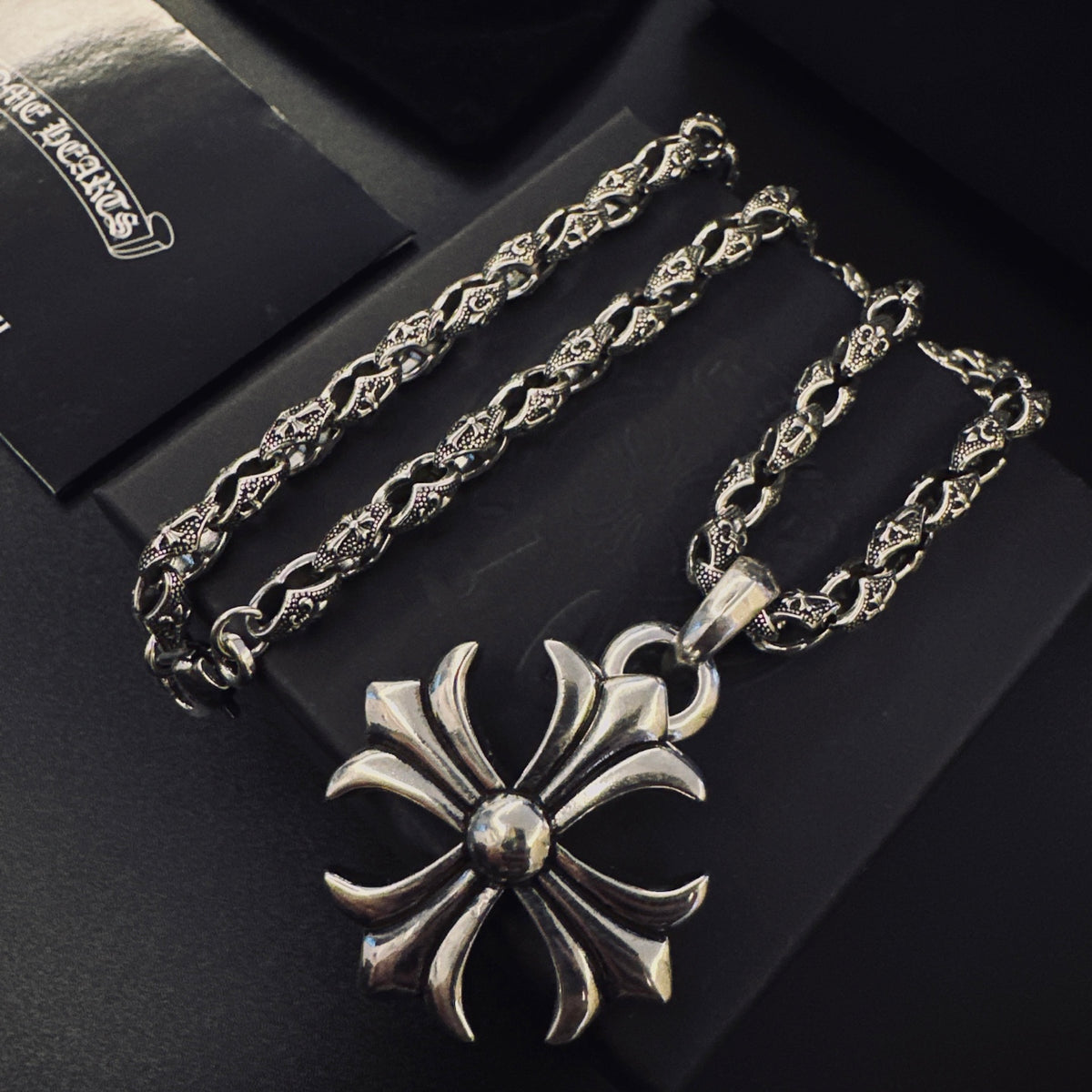 Signature Emblem Pendant Necklace in Polished Metal-Tone – Design 040 detail view