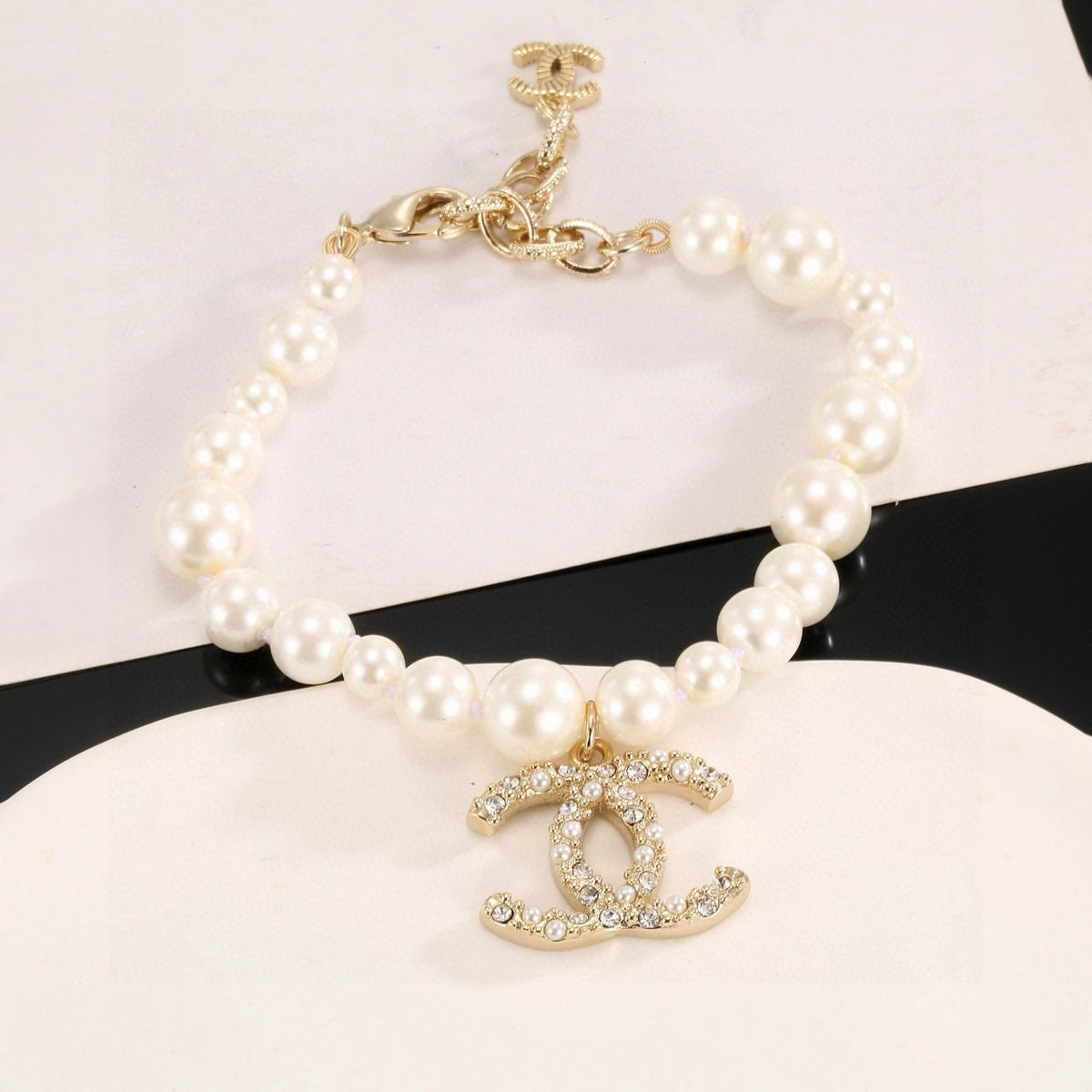 Double-C Emblem Bracelet in Gold-Tone – Pearl Detail – Design 003 main product view