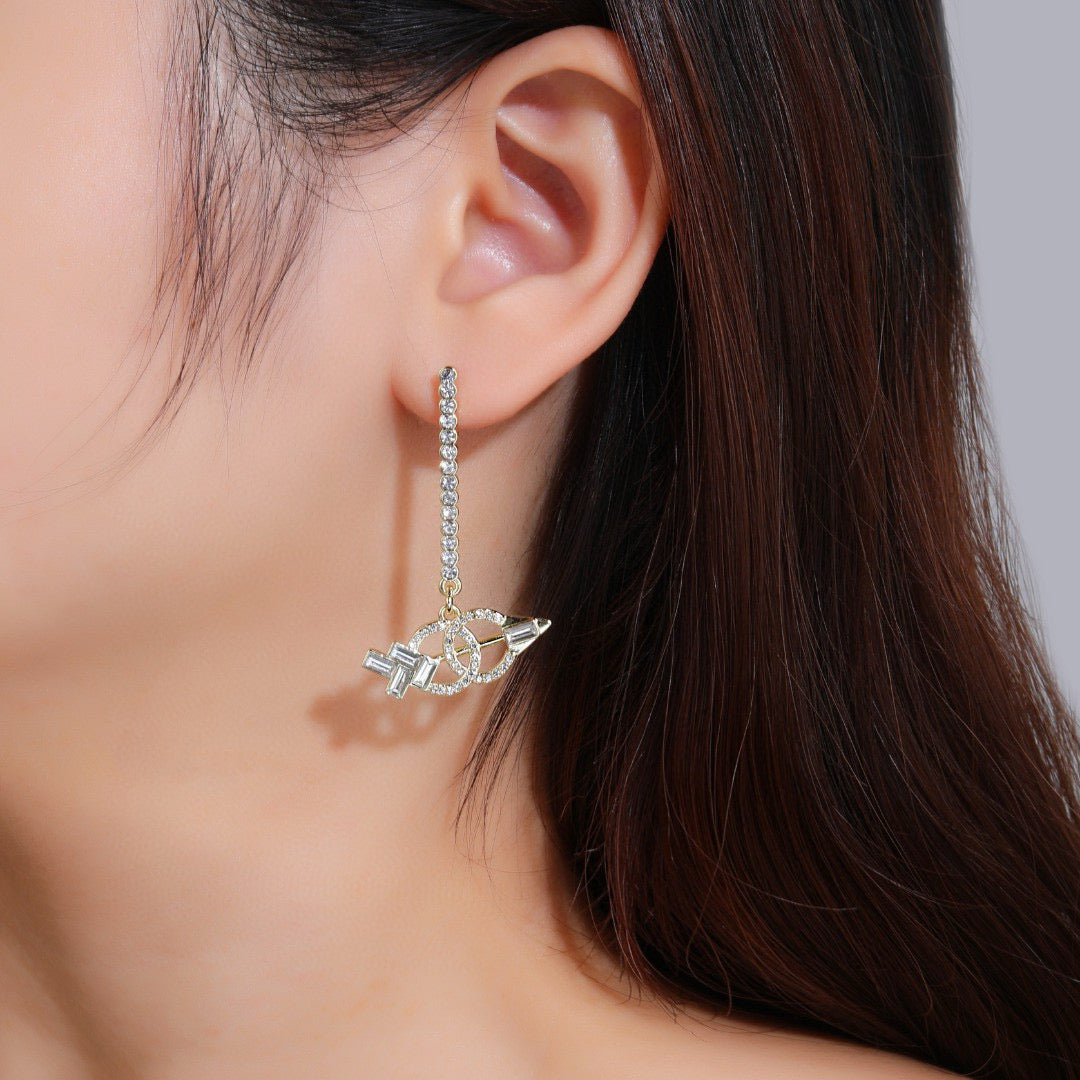 Signature Emblem Statement Earrings in Polished Metal-Tone – Design 042 front product view