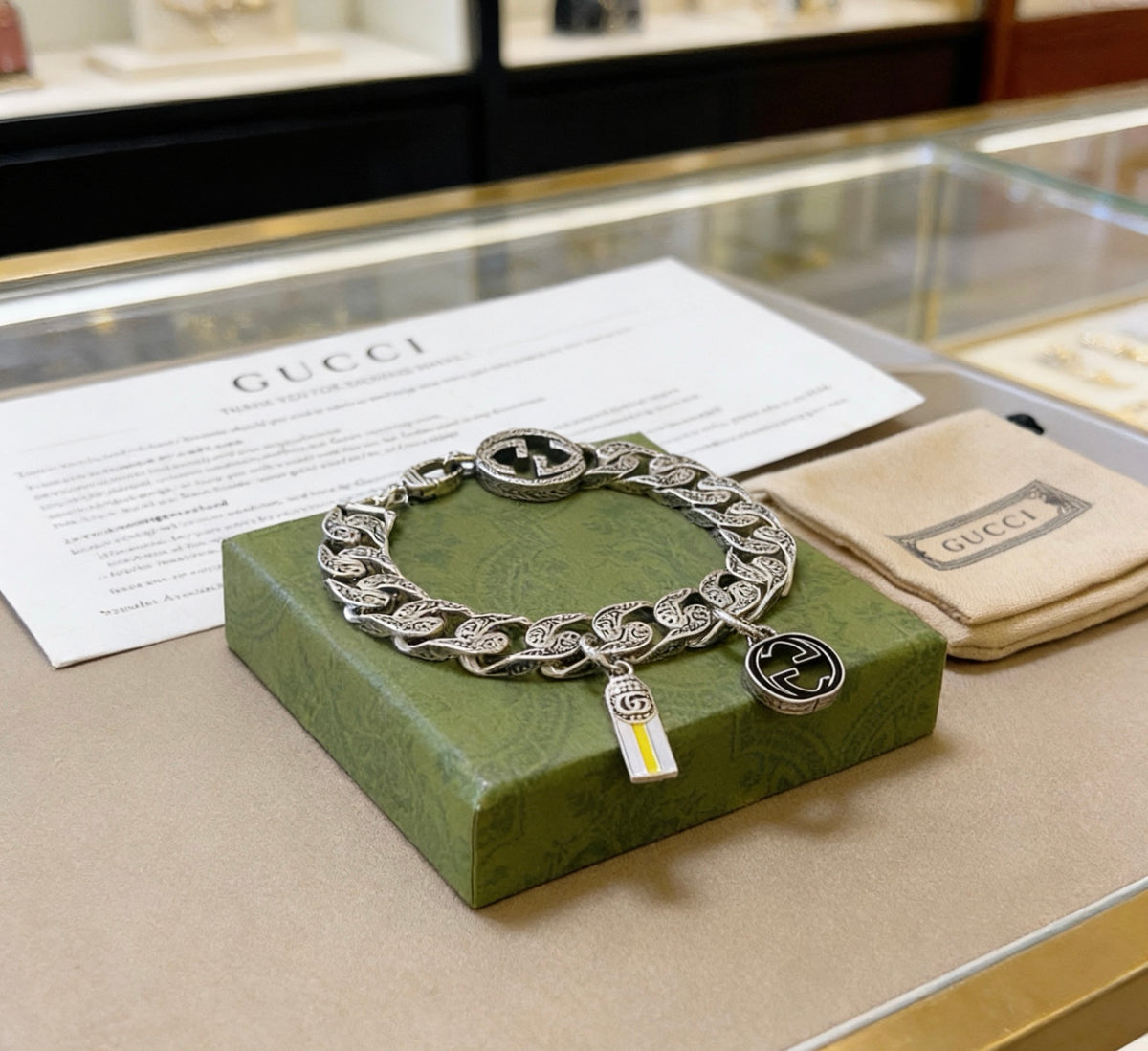 Geometric Emblem Bracelet in Polished Metal-Tone – Design 015 detail view