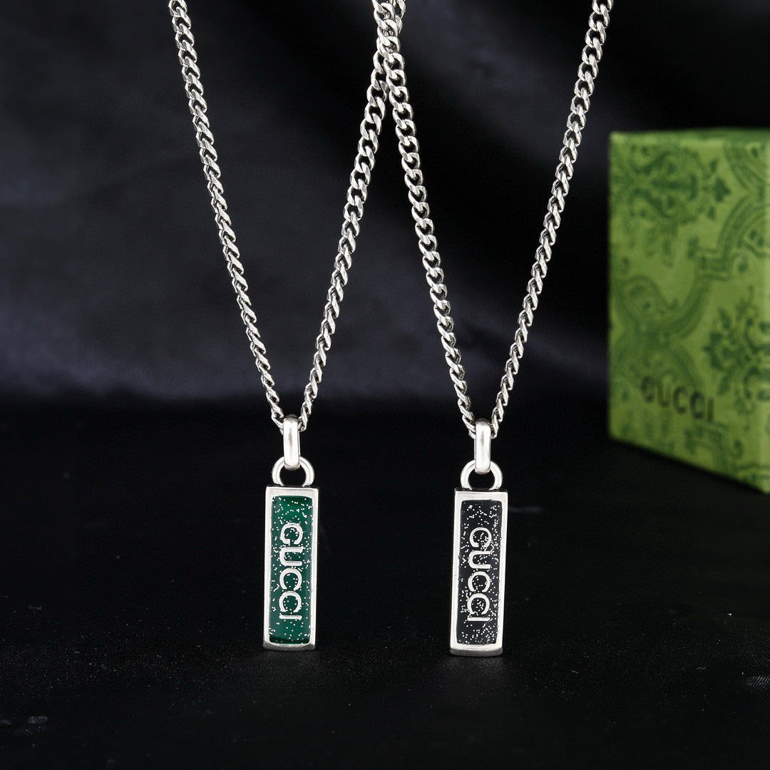 Double-G Emblem Pendant Necklace in Polished Metal-Tone – Design 040 front product view