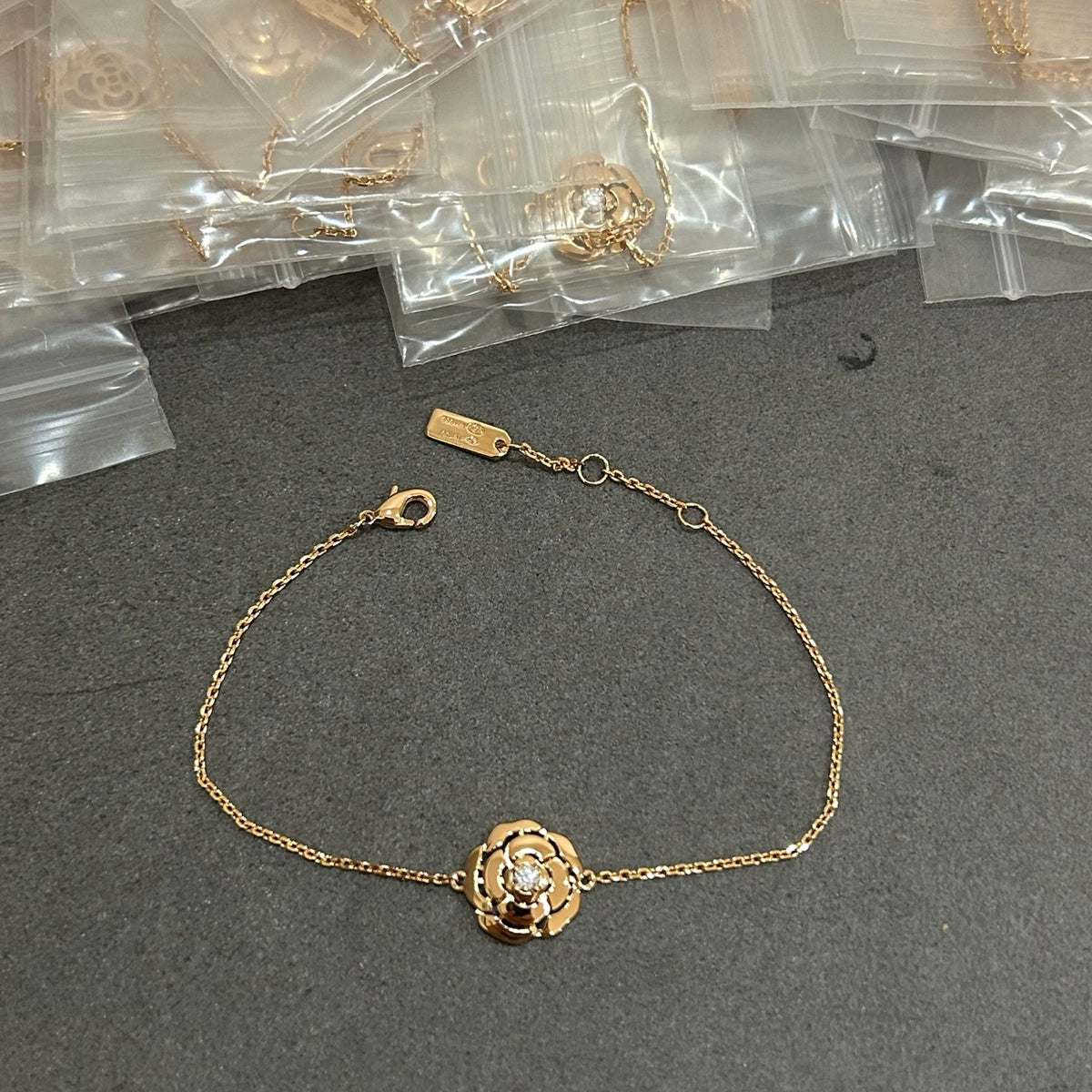 Camellia Bracelet in Polished Metal-Tone – Camellia Detail – Design 002 main product view