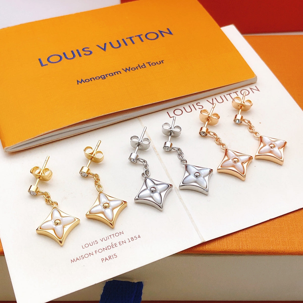 Geometric Emblem Stud Earrings in Gold-Tone – Design 027 styled product view