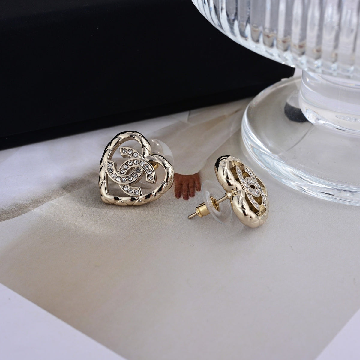 Signature Emblem Stud Earrings in Polished Metal-Tone – Design 057 detail view