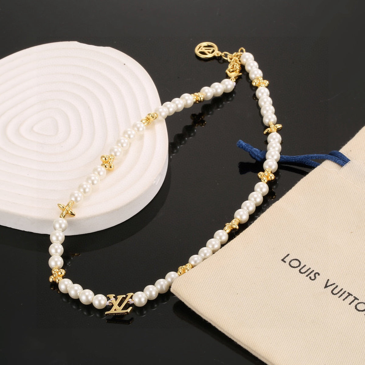 Lock Pendant Necklace in Polished Metal-Tone – Pearl Detail front product view