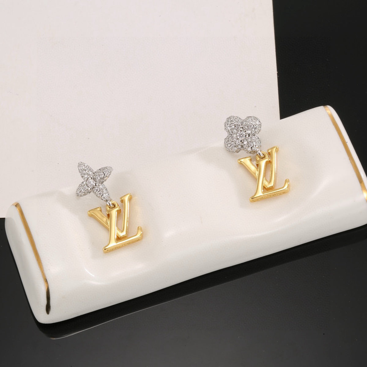 Geometric Emblem Stud Earrings in Polished Metal-Tone – Design 026 styled product view