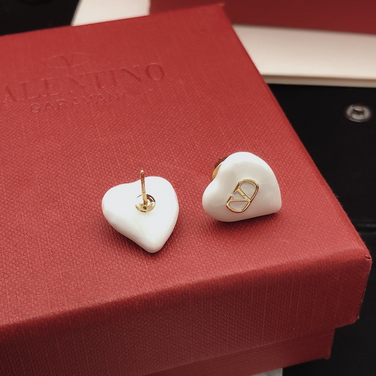 Heart Stud Earrings in Gold-Tone – White main product view