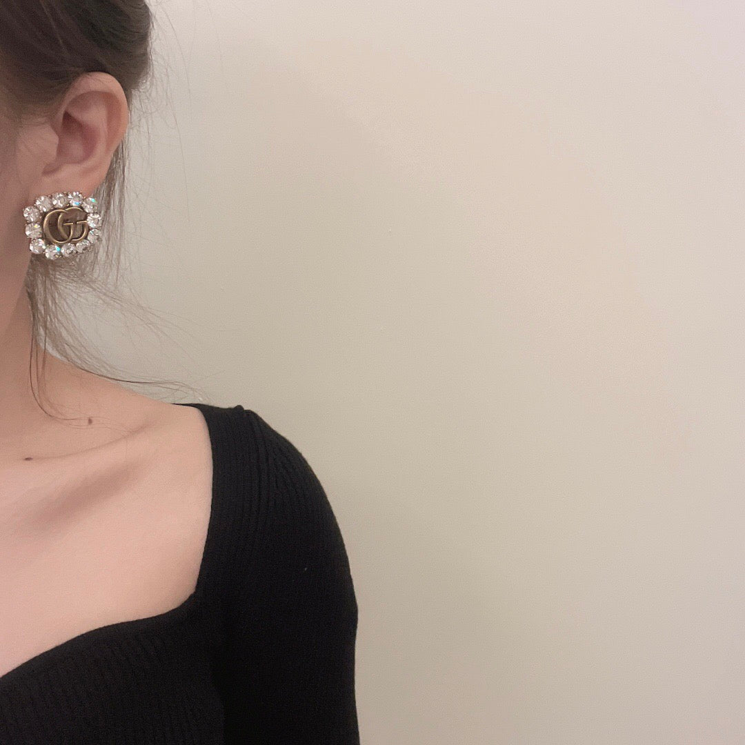 Geometric Emblem Stud Earrings in Polished Metal-Tone – Design 012 side detail