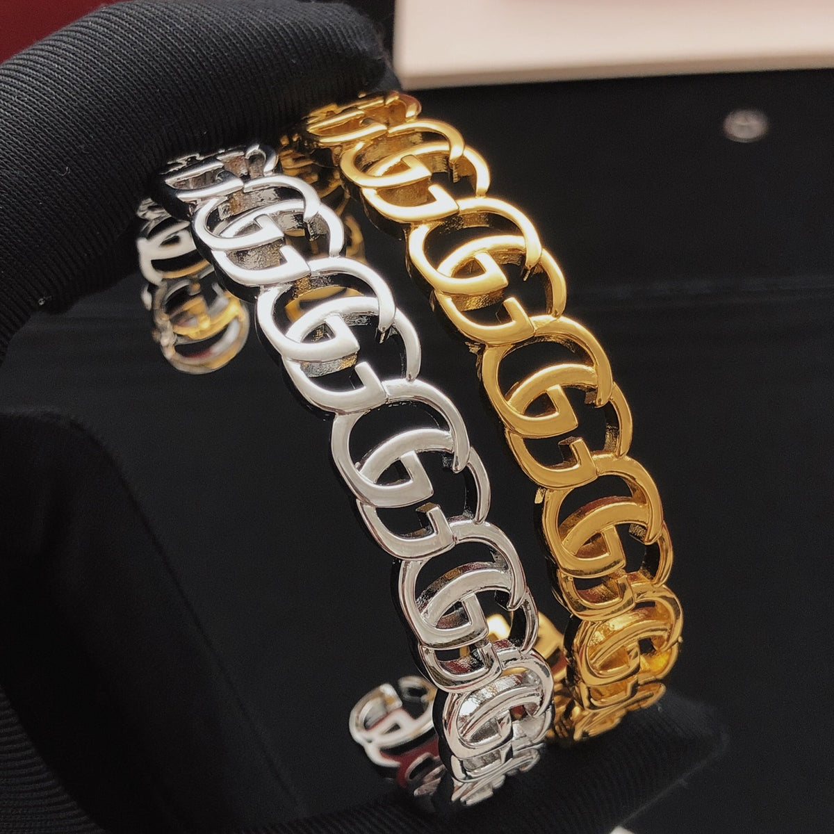Geometric Emblem Bangle in Gold-Tone – Design 002 styled product view