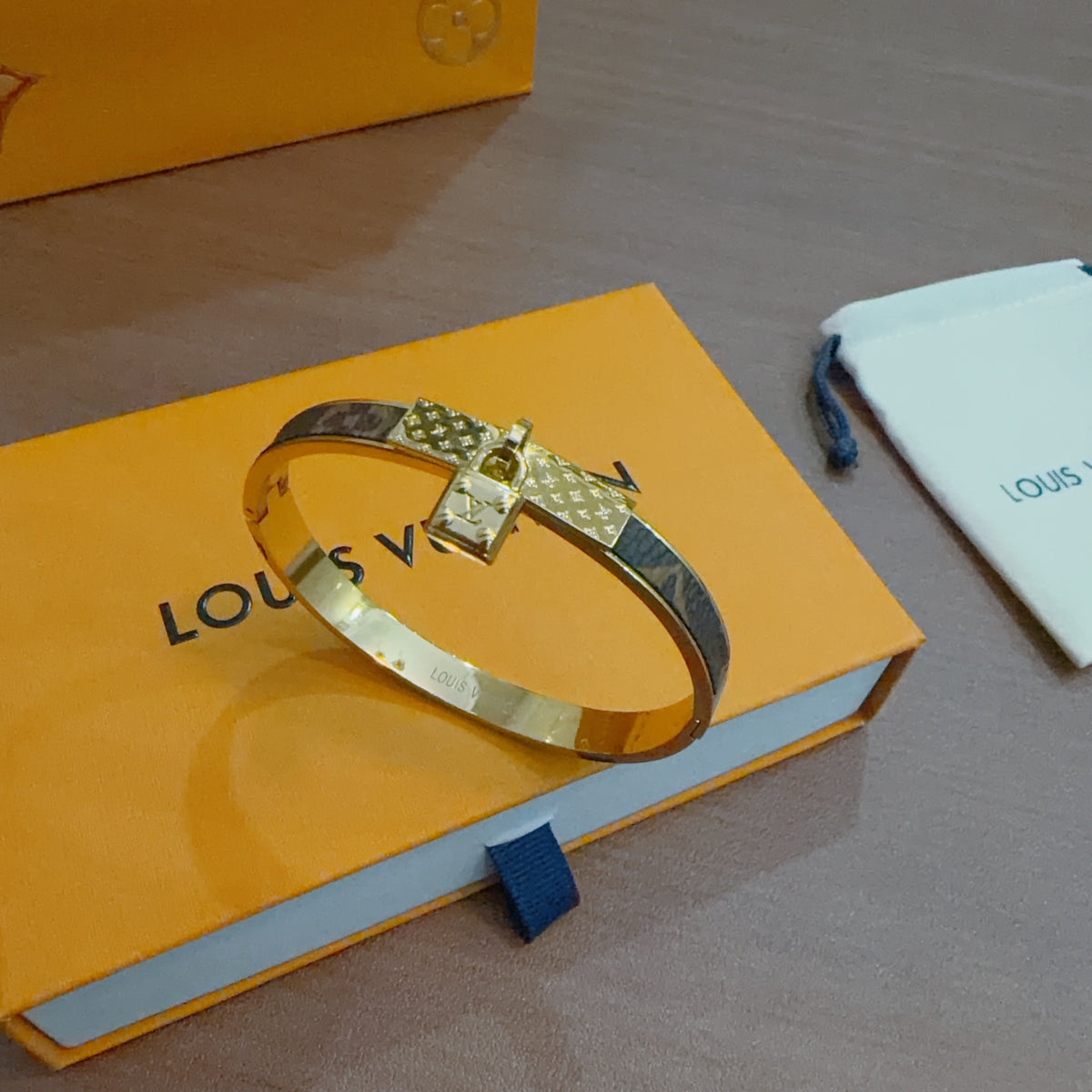 Geometric Emblem Bangle in Polished Metal-Tone – Design 009 styled product view