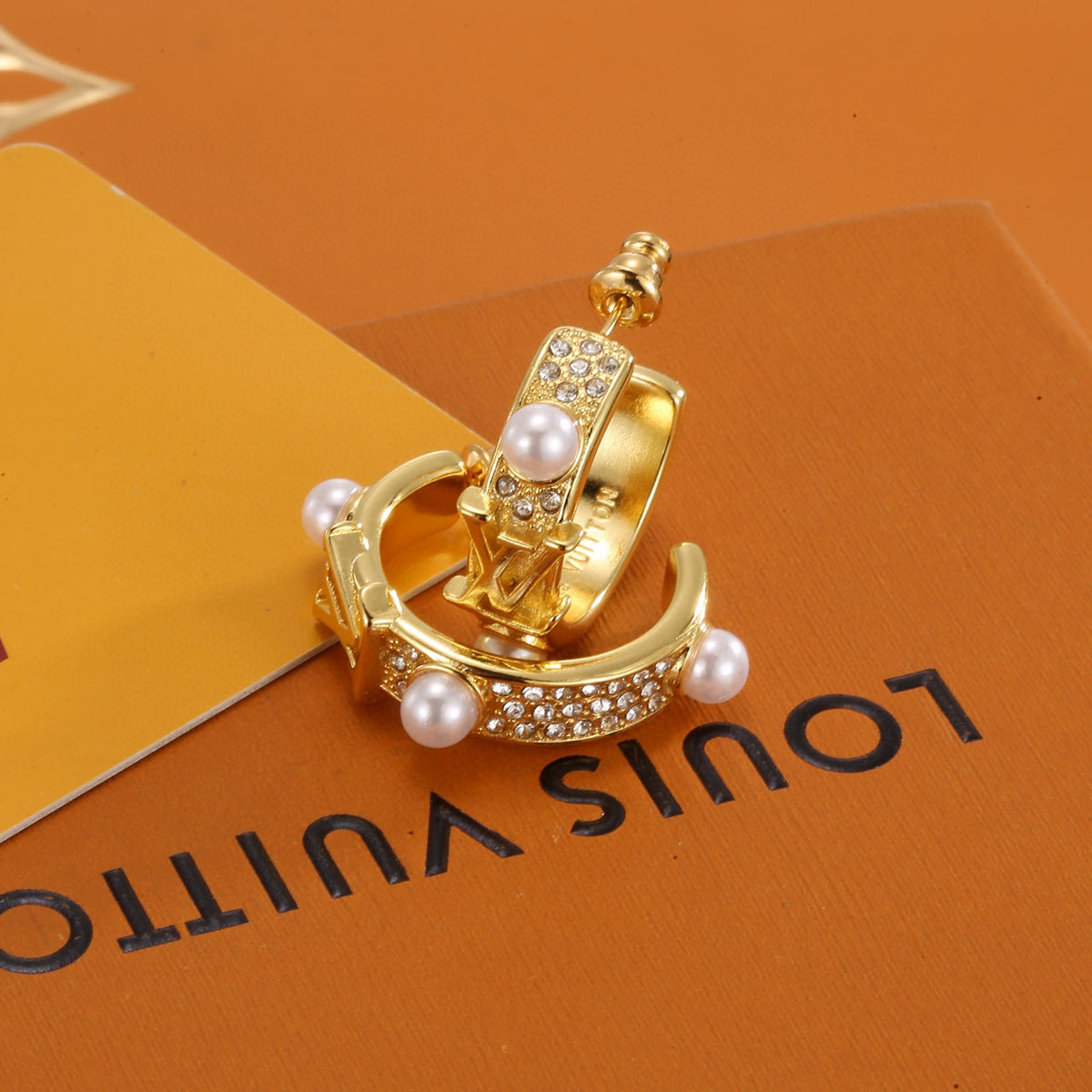 Letter Emblem Stud Earrings in Polished Metal-Tone – Design 028 styled product view