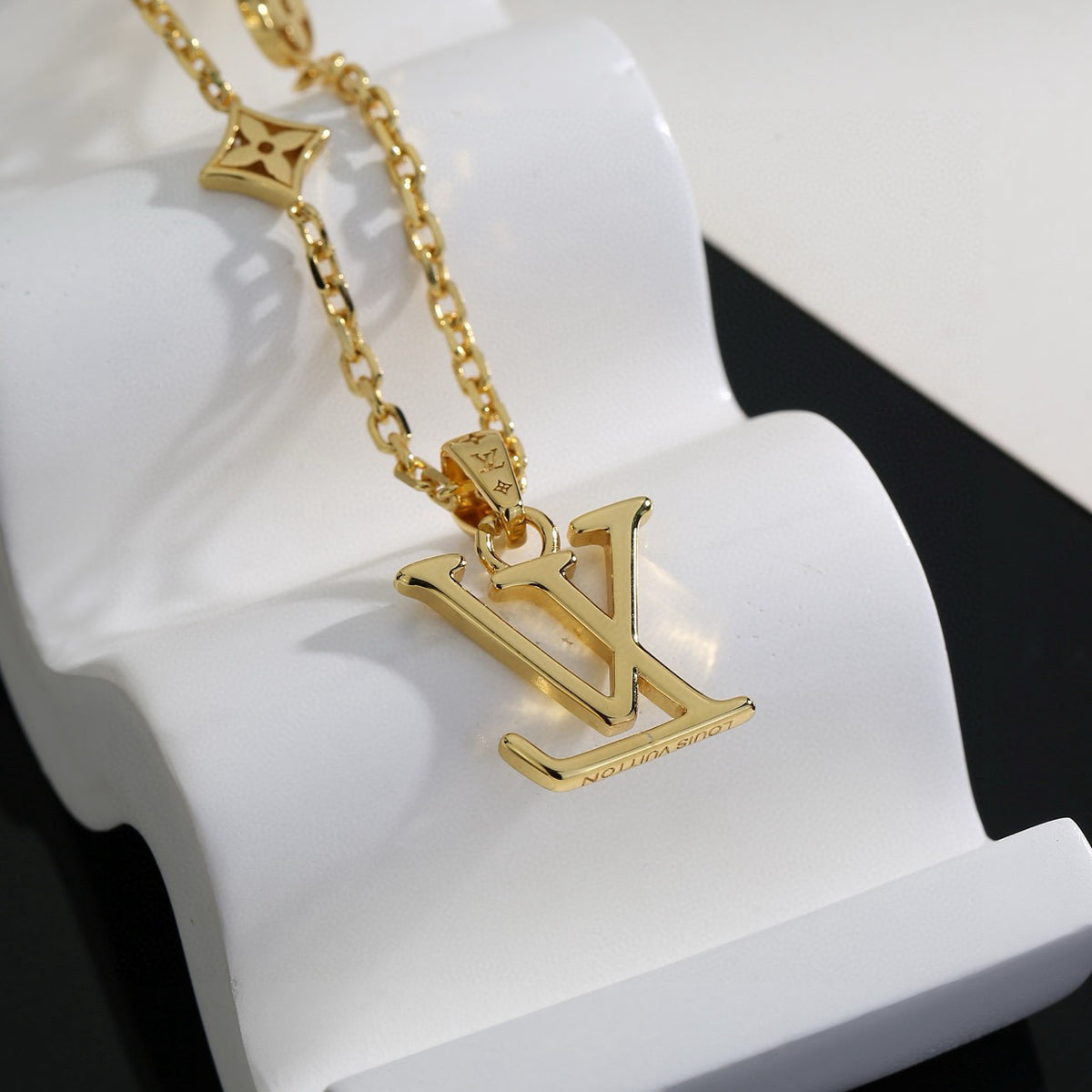 Geometric Emblem Pendant Necklace in Polished Metal-Tone – Design 037 styled product view