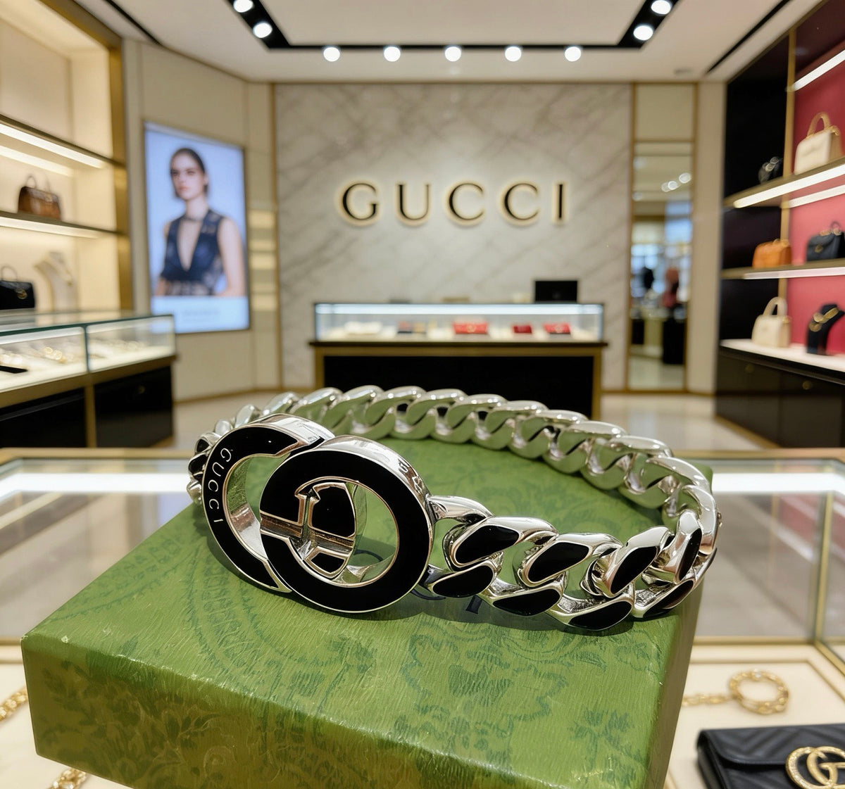 Geometric Emblem Bracelet in Polished Metal-Tone – Design 108 detail view