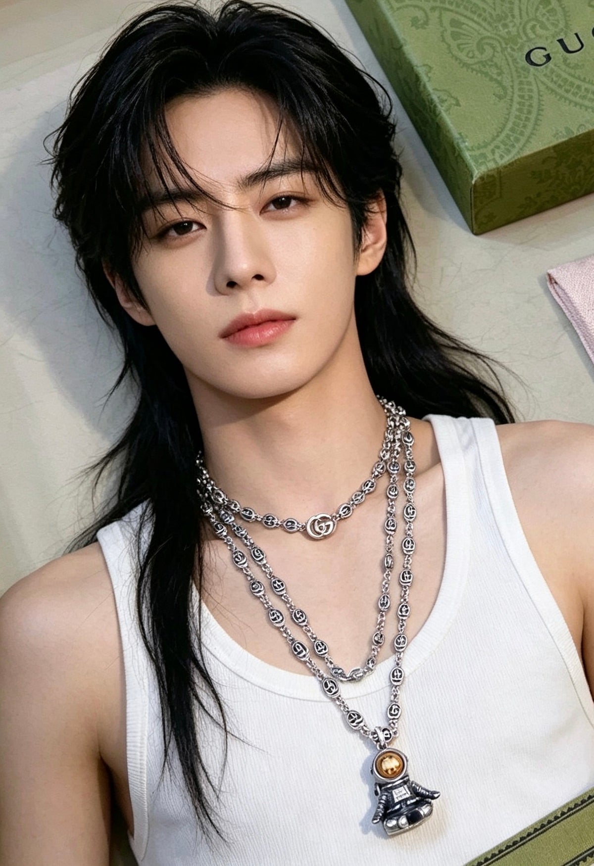 Double-G Emblem Pendant Necklace in Polished Metal-Tone – Vintage Detail – Design 075 detail view