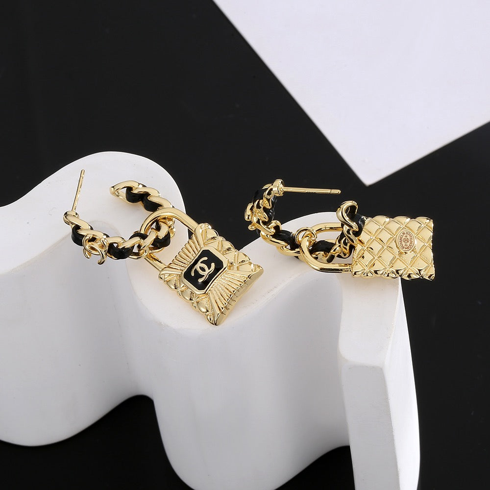 Double-C Emblem Stud Earrings in Gold-Tone – Design 009 styled product view
