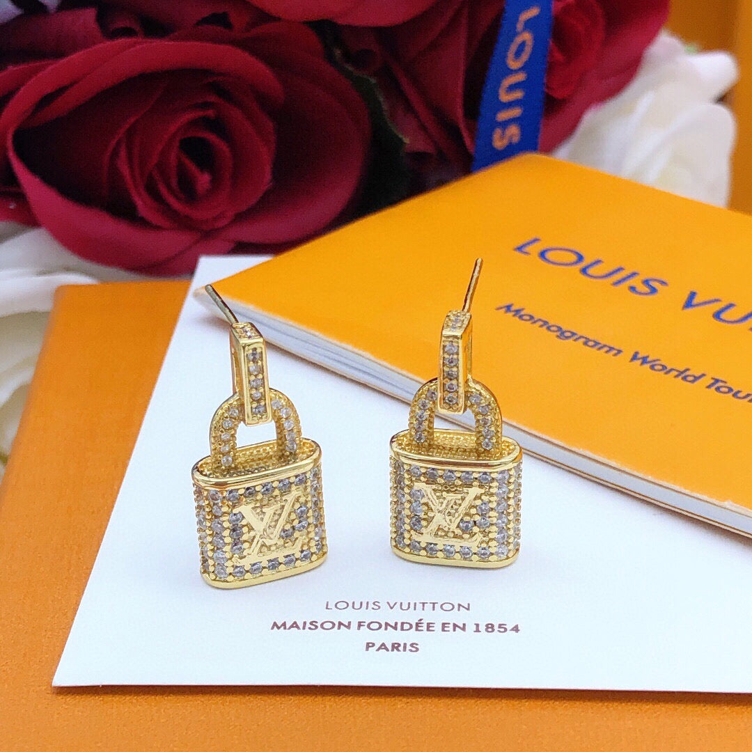 Lock Stud Earrings in Gold-Tone – Design 003 detail view