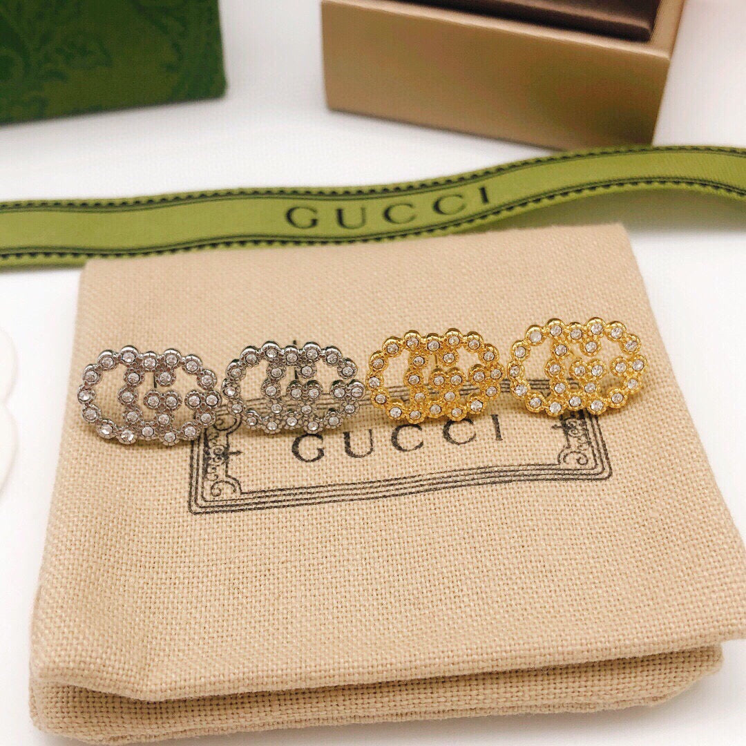 Double-G Emblem Stud Earrings in Polished Metal-Tone – Vintage Detail – Design 006 main product view