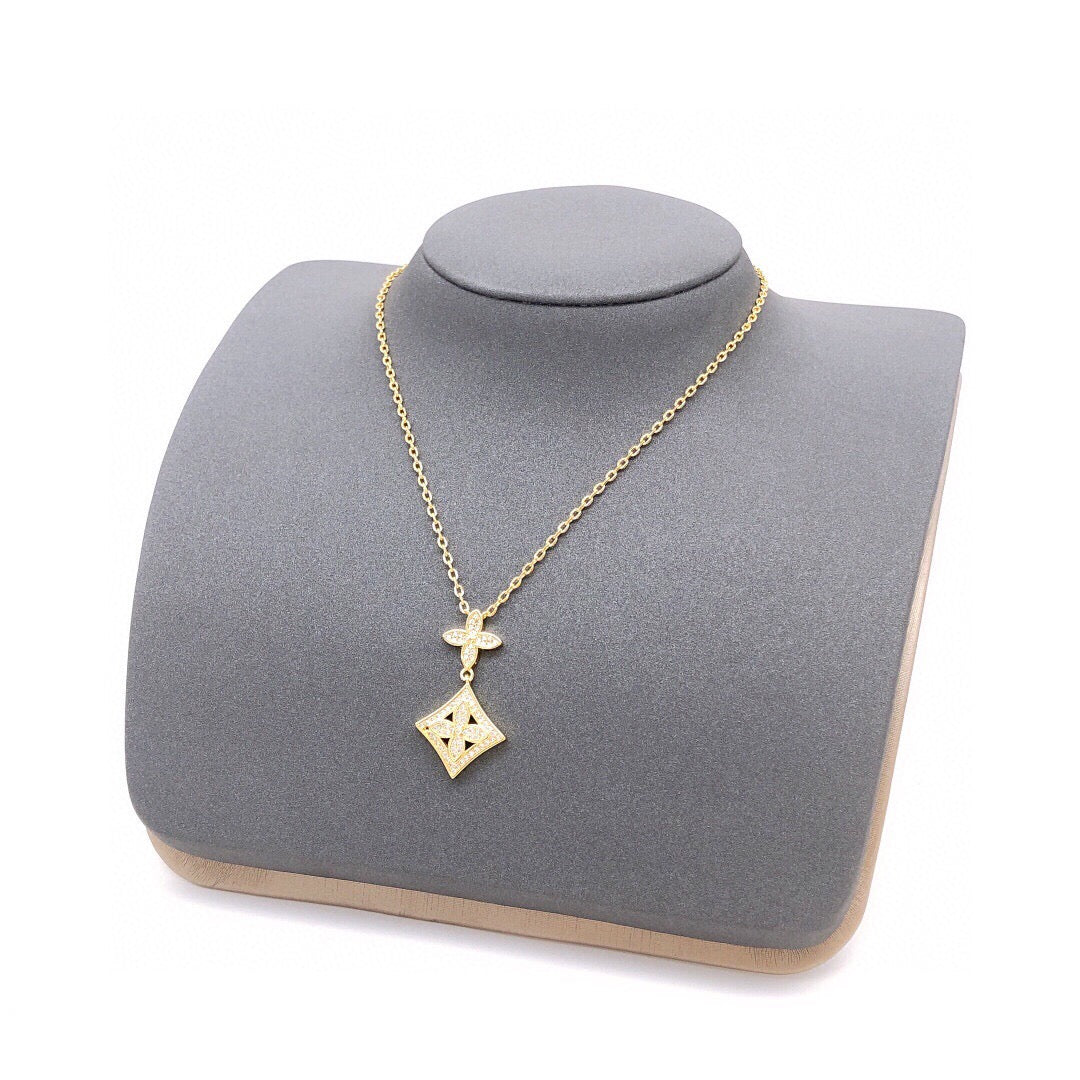 Geometric Emblem Pendant Necklace in Gold-Tone – Design 024 front product view