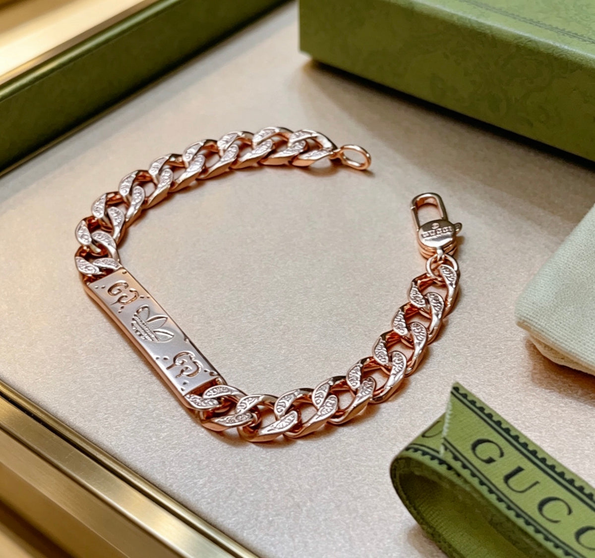 Geometric Emblem Bracelet in Polished Metal-Tone – Design 003 front product view