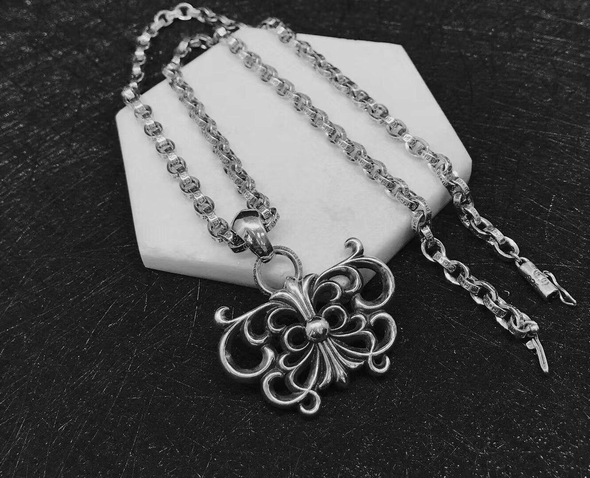 Gothic Emblem Pendant Necklace in Metal-Tone – Design 40 front product view