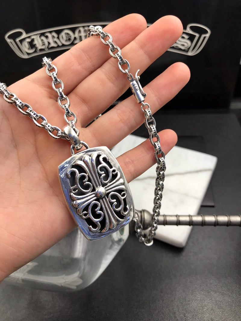 Cross Pendant Necklace in Antique Silver-Tone – Design 17 front product view
