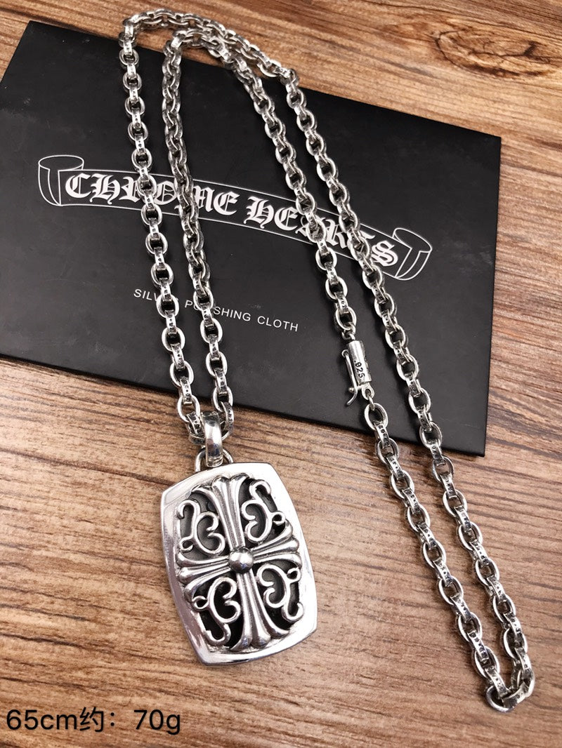 Signature Emblem Pendant Necklace in Polished Metal-Tone – Design 066 detail view
