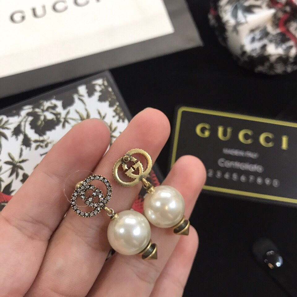 Geometric Emblem Stud Earrings in Polished Metal-Tone – Design 042 detail view