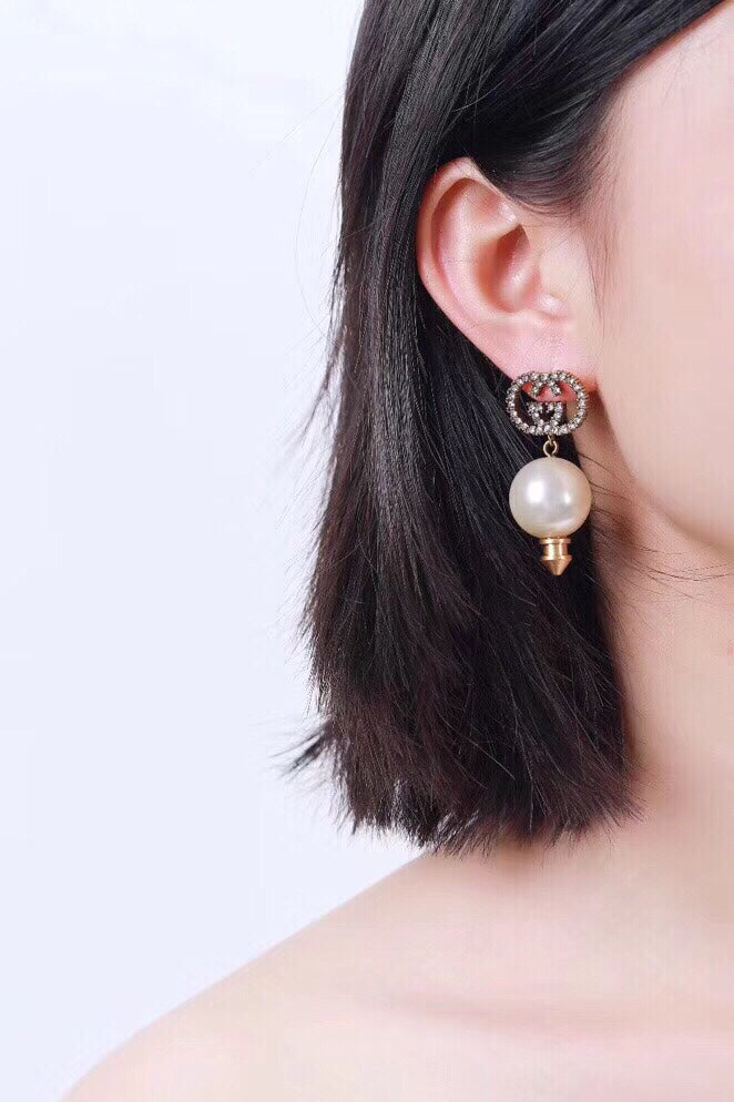 Geometric Emblem Stud Earrings in Polished Metal-Tone – Design 042 front product view