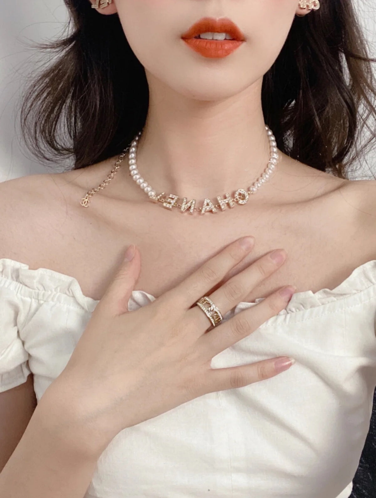 Letter Pearl-Detail Pendant Necklace – Pearl Detail front product view