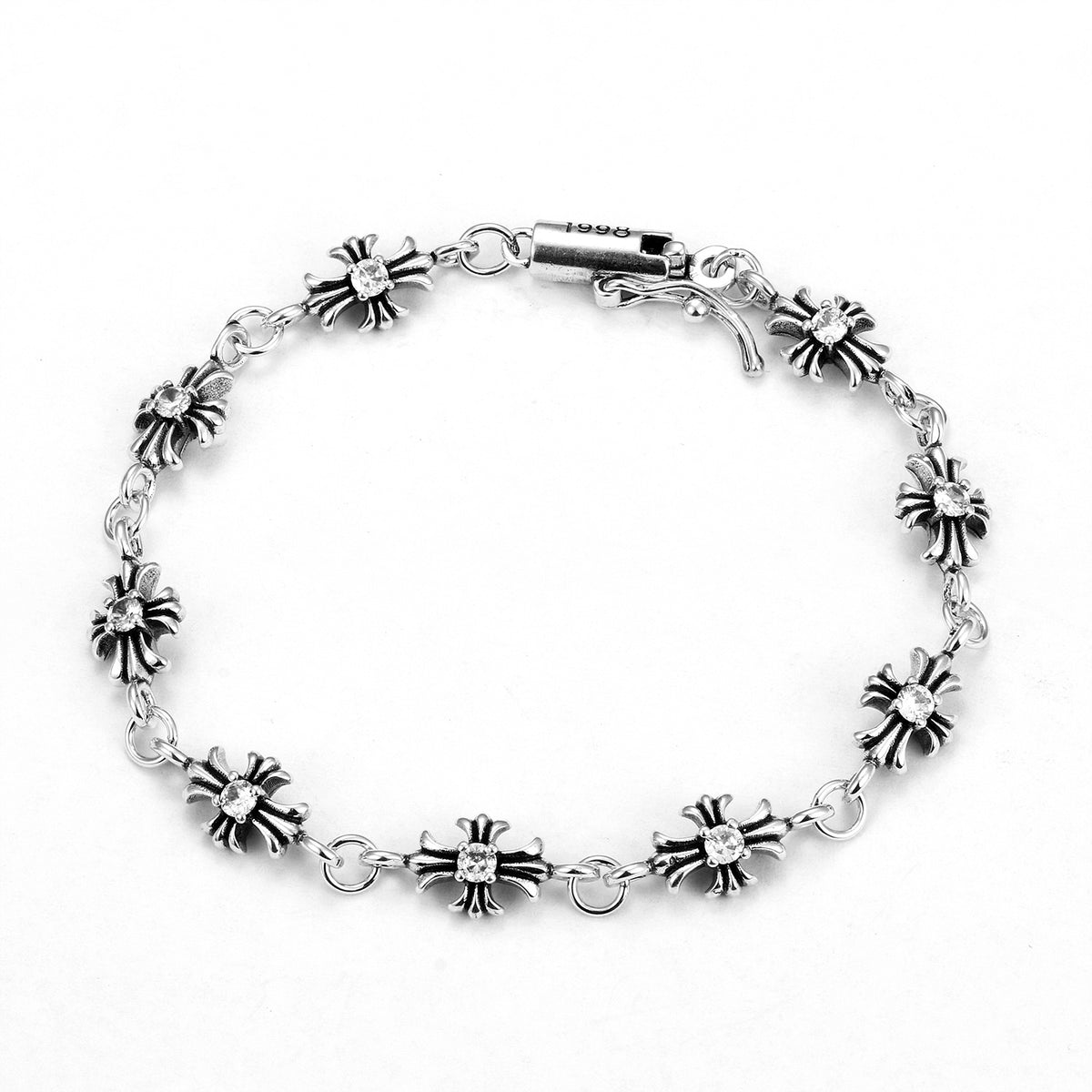 Gothic Emblem Statement Bracelet in Metal-Tone – Clear Crystal Detail – Design 02 detail view
