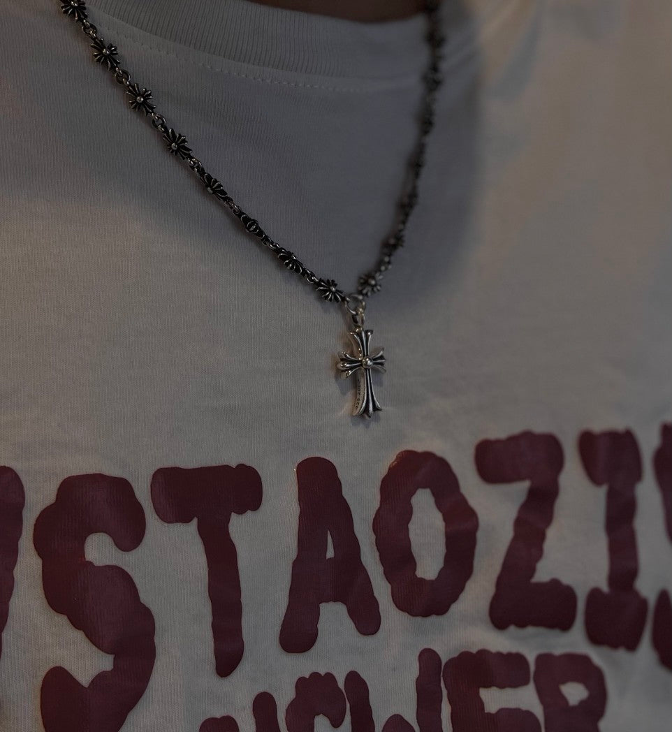 Cross Pendant Necklace in Antique Silver-Tone – Design 16 detail view