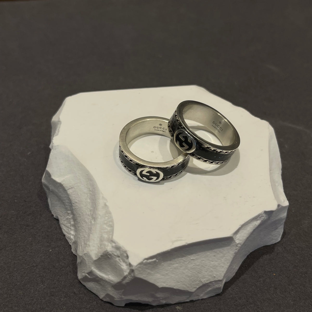 Double-G Emblem Statement Ring in Polished Metal-Tone – Vintage Detail styled product view