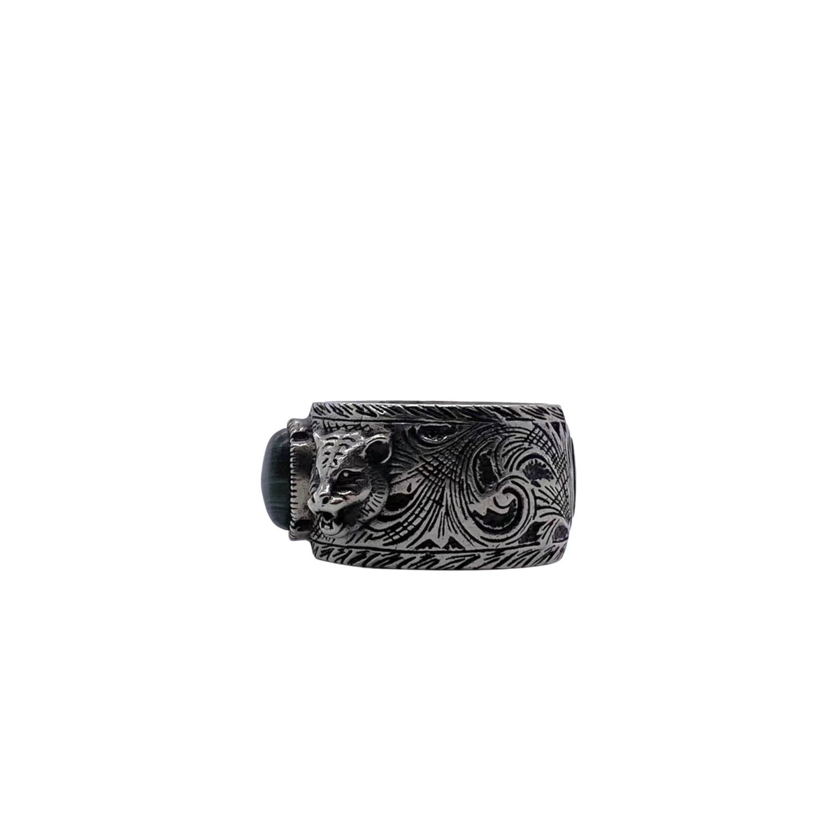 Double-G Emblem Jewelry Accessory in Polished Metal-Tone – Tiger Head Detail front product view