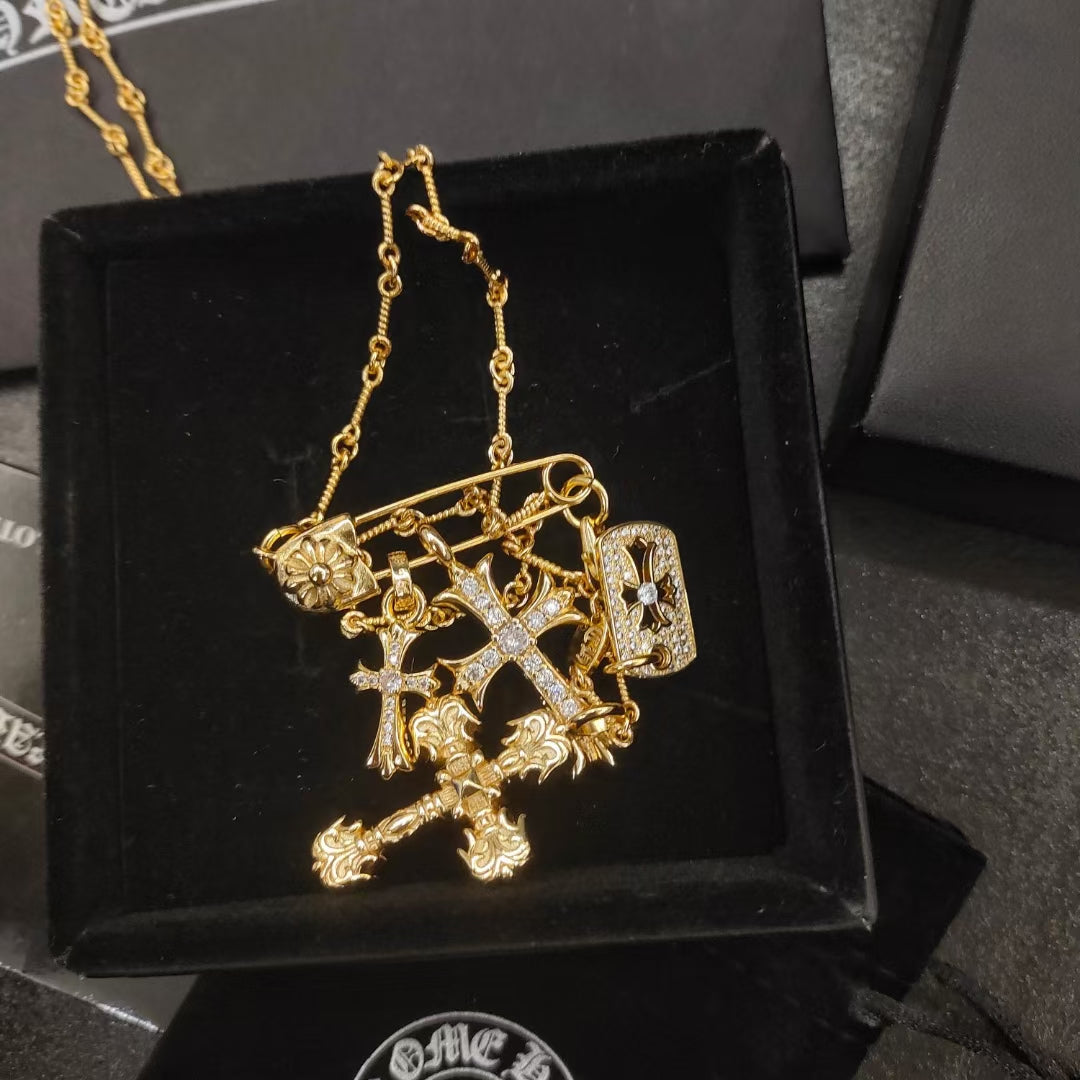 Cross Brooch in Metal-Tone front product view