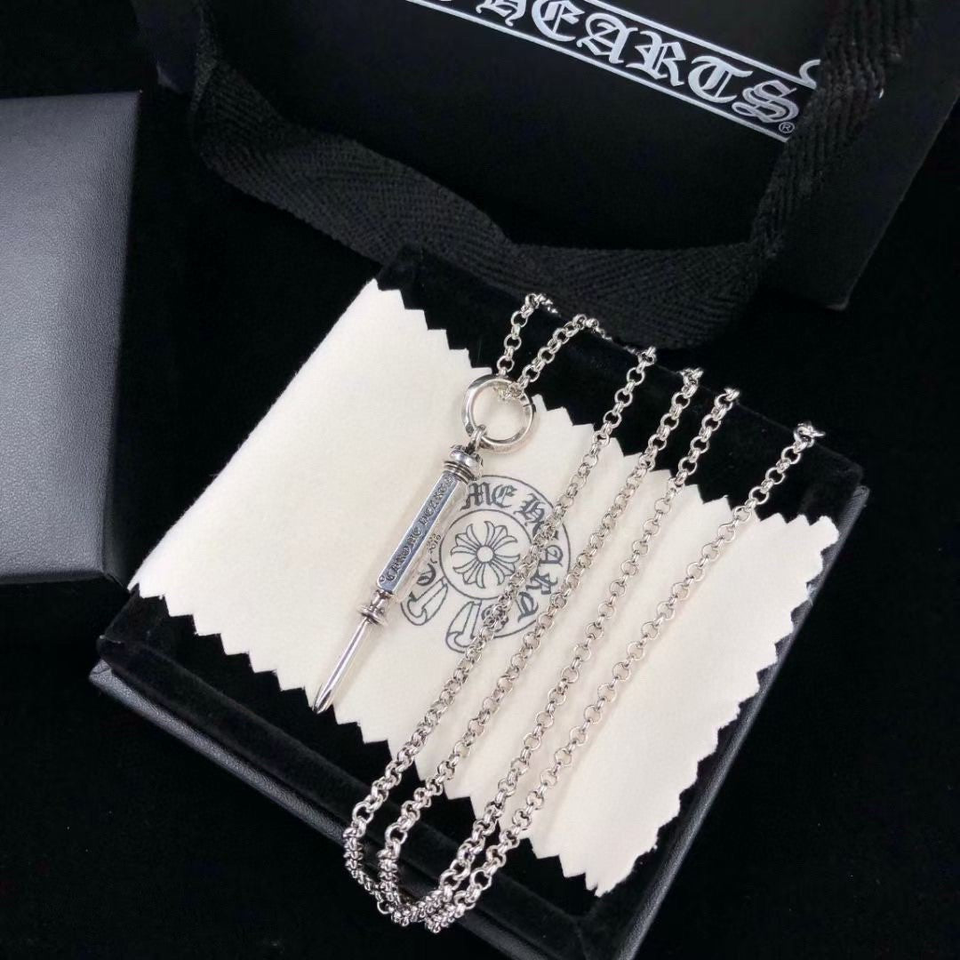 Signature Emblem Pendant Necklace in Polished Metal-Tone – Design 069 front product view