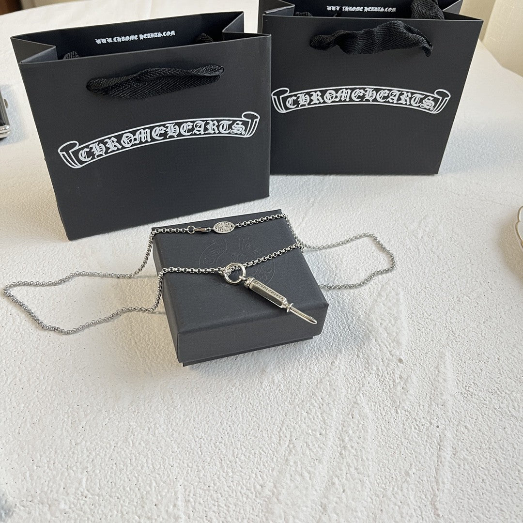 Signature Emblem Pendant Necklace in Polished Metal-Tone – Design 069 side detail