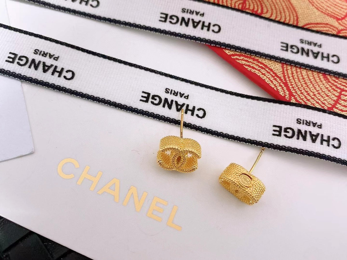 Signature Emblem Stud Earrings in Polished Metal-Tone – Design 110 detail view